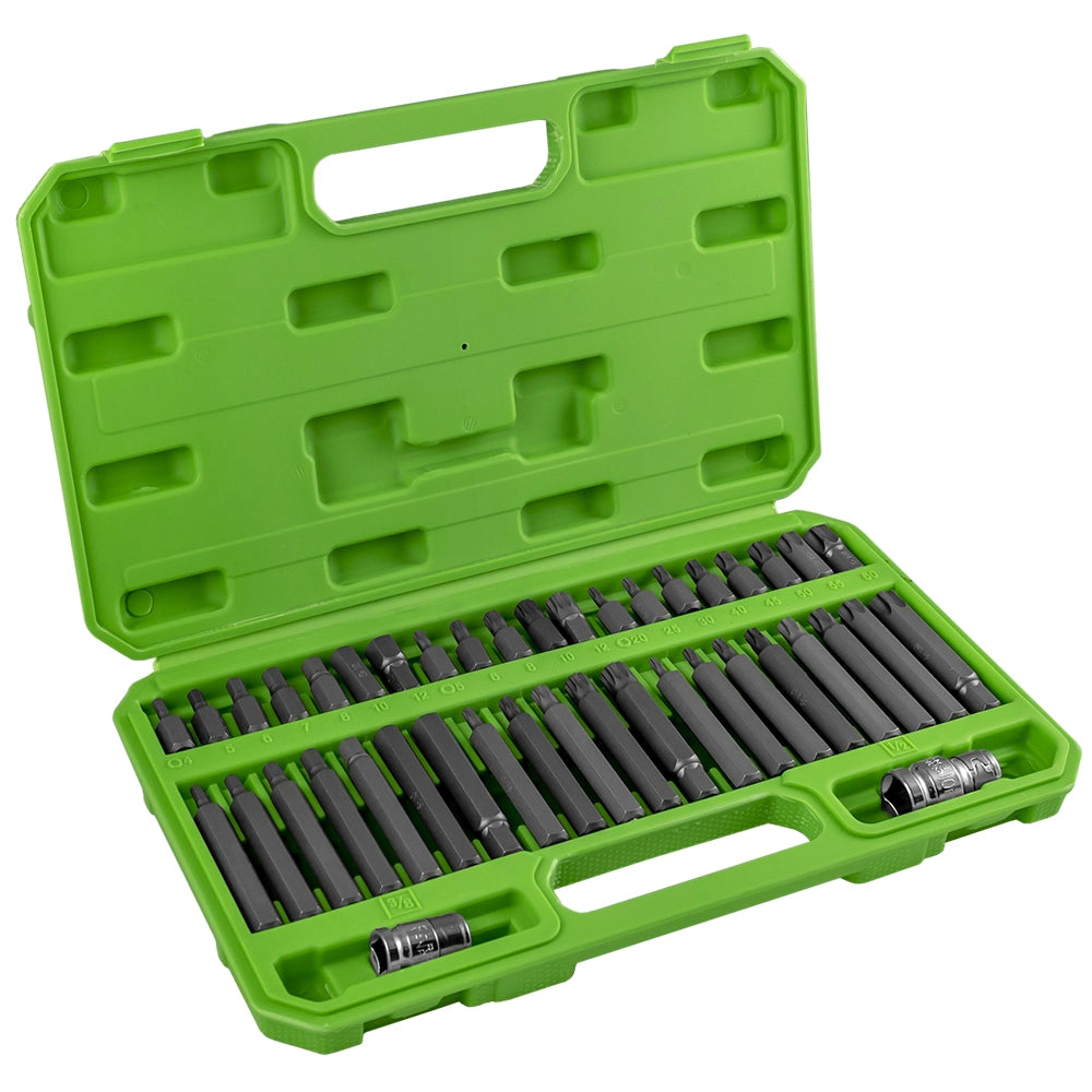 MALETÍN DE 42 PUNTAS HEXAGONALES, 12 CANTOS Y TORX DE 1/2" Y 3/8"