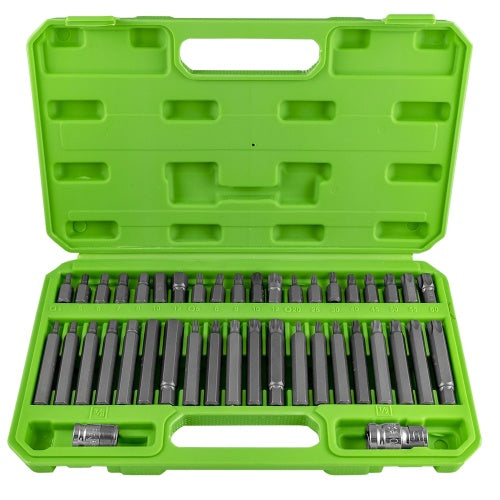 MALETÍN DE 42 PUNTAS HEXAGONALES, 12 CANTOS Y TORX DE 1/2" Y 3/8"